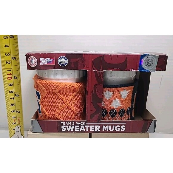 New NCAA Syracuse Orangemen Set Of 2 Coffee Mugs W/Logo Sweaters 14oz - Picture 6 of 6